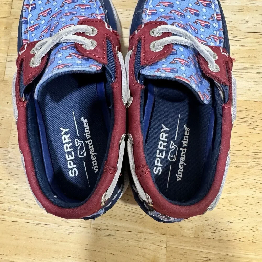 Sperrys Kids Vineyard Vines Boat Shoes Slip On Americana USA Flag EUC 8.5 Infant